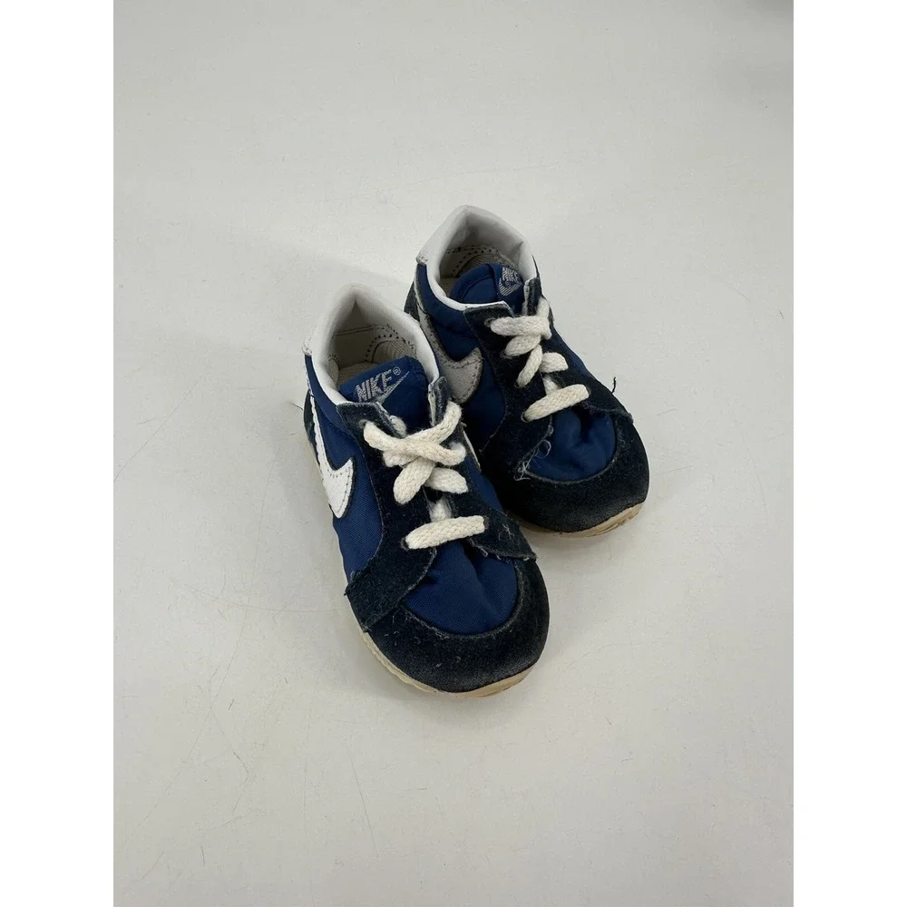 RARE Vintage 80s NIKE Baby Toddler Shoes Blue Suede Sneakers #830305 Size‎ 3.5
